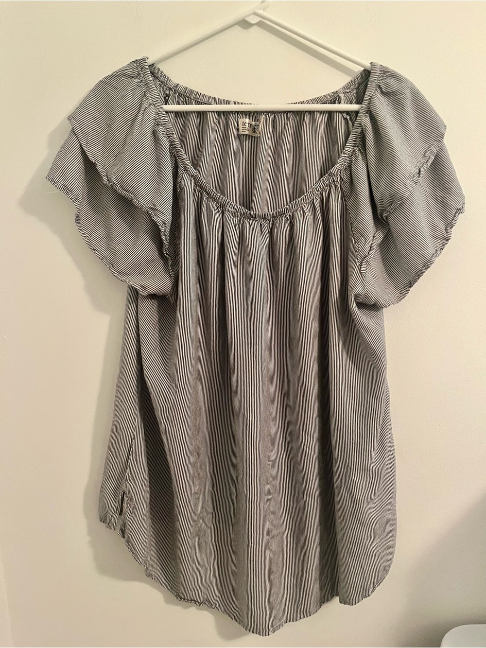 Terra & Sky Gray and White Striped Ruffle Sleeve Tunic